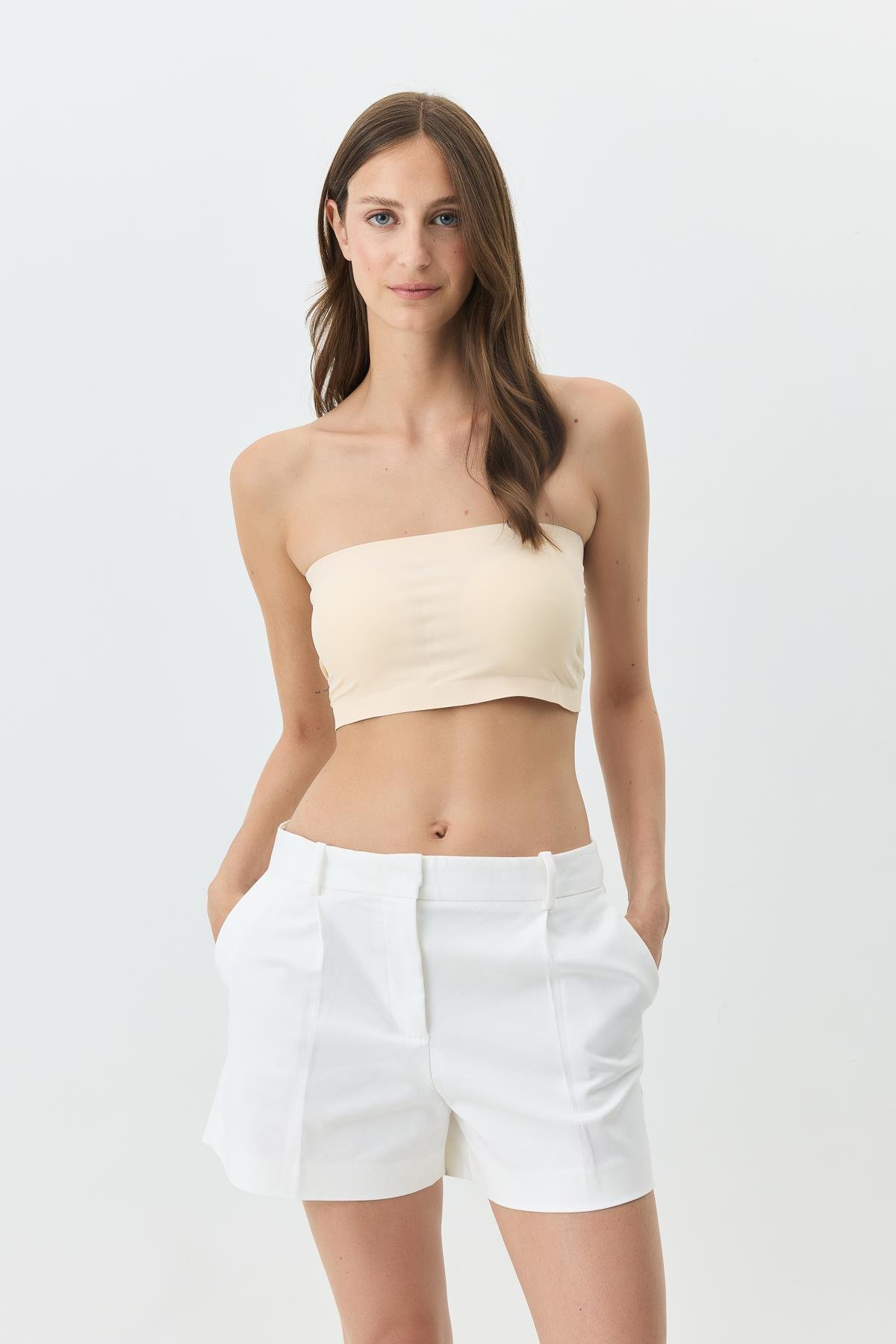 Balensiz Dikişsiz Lazer Kesim Straplez Büstiyer Çıkarılabilir Pedli 1019 Ten