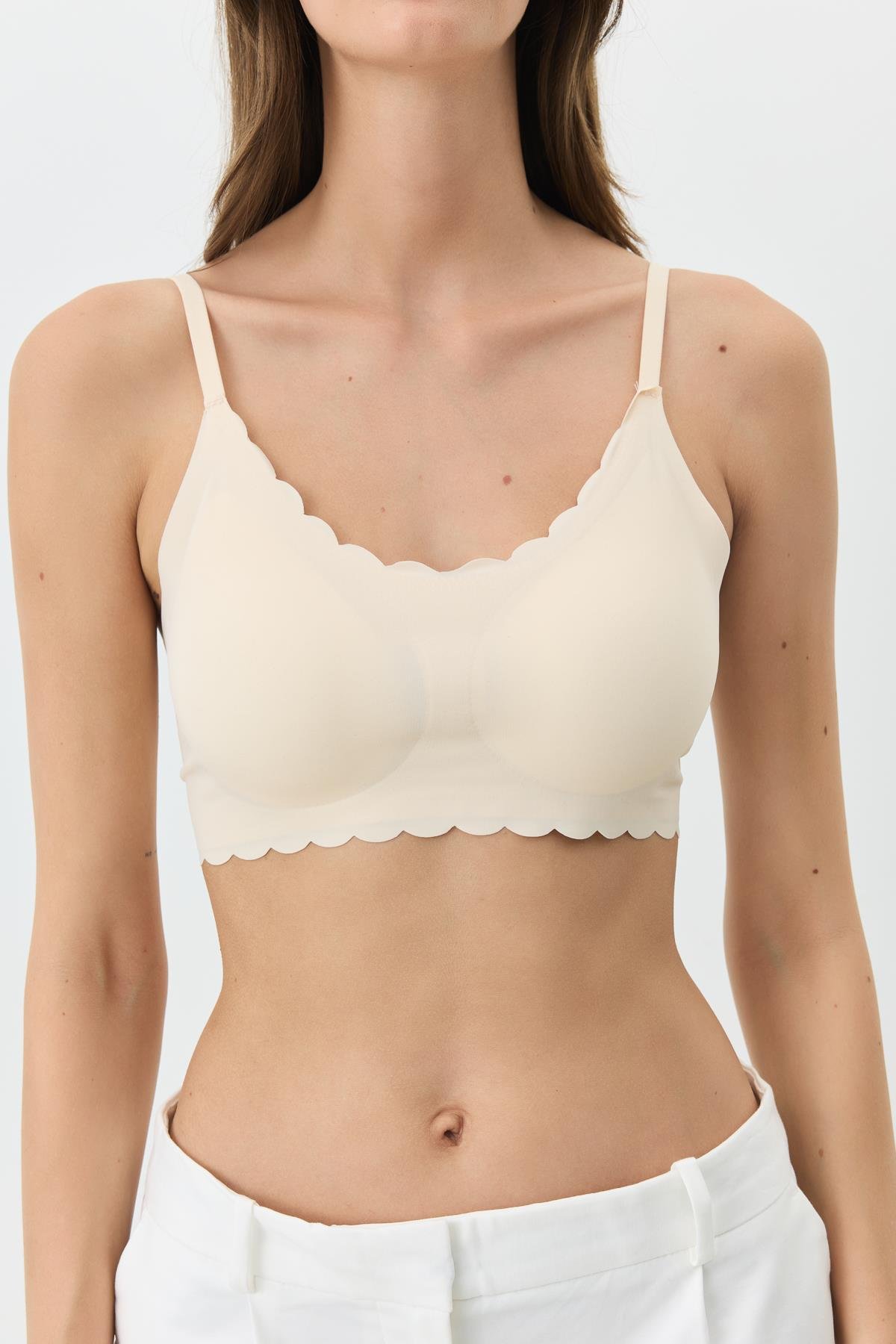 Balensiz Dikişsiz Lazer Kesim Sütyen Çıkarılabilir Pedli 1020 Ten