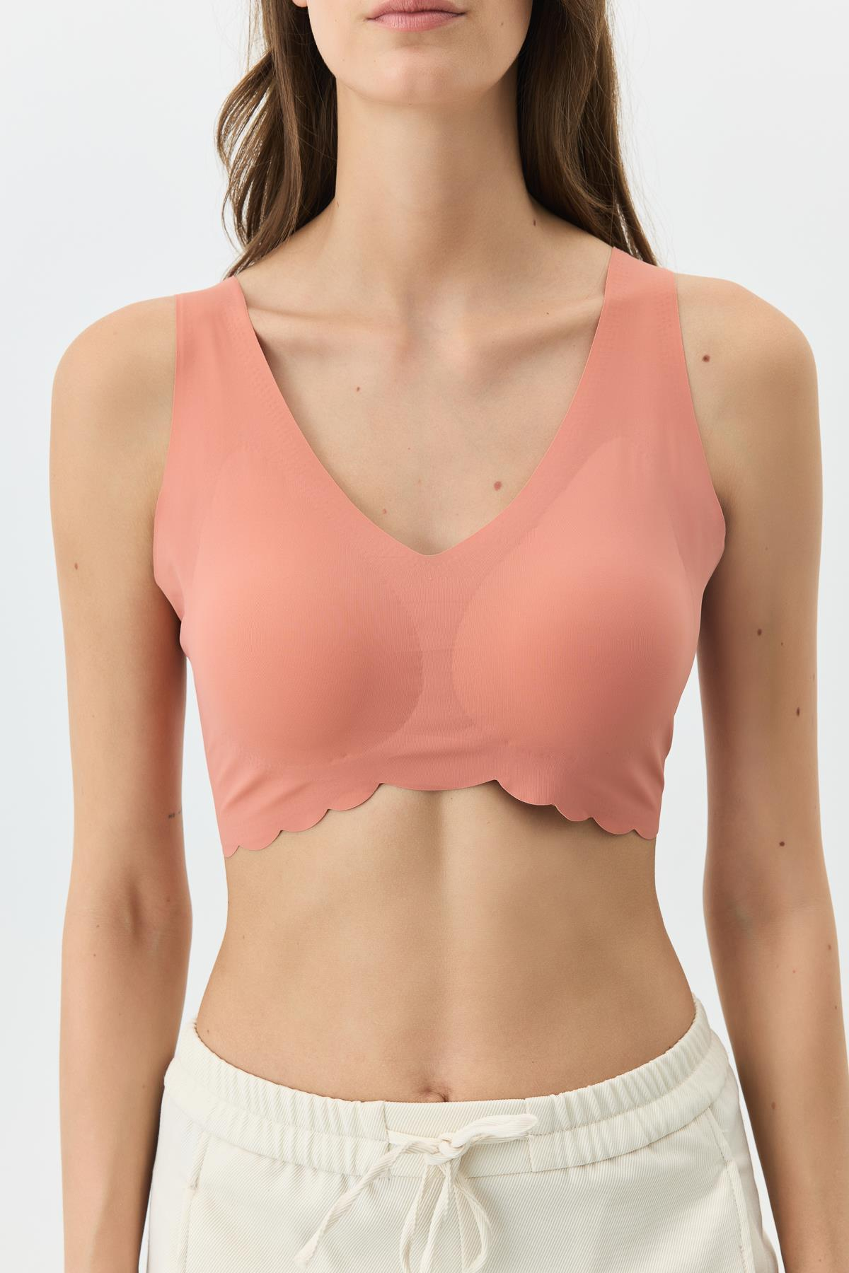 Balensiz Dikişsiz Lazer Kesim Sütyen Çıkarılabilir Pedli 1017 Kiremit