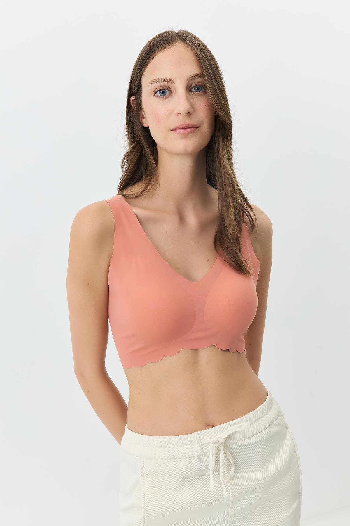 Balensiz Dikişsiz Lazer Kesim Sütyen Çıkarılabilir Pedli 1017 Kiremit