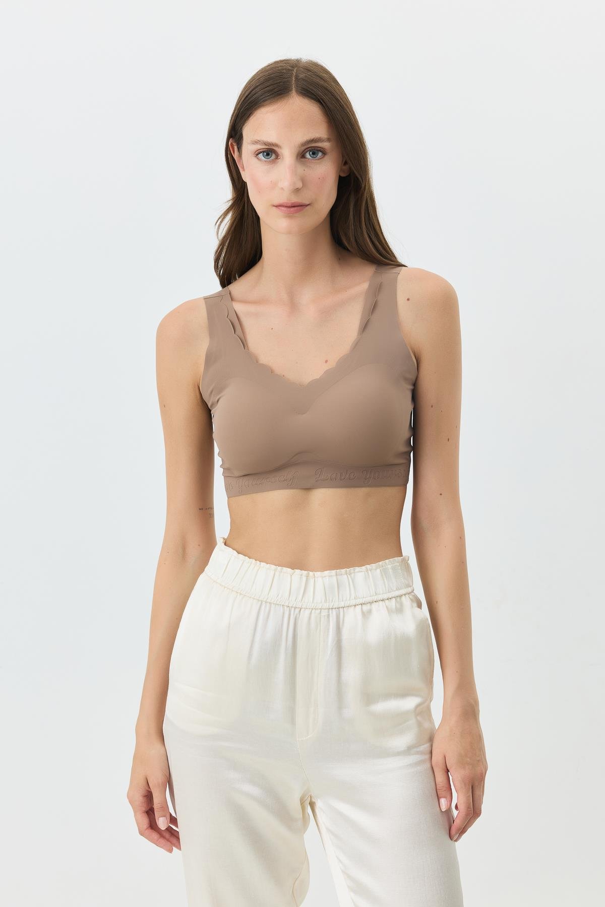 Balensiz Dikişsiz Lazer Kesim Sütyen Çıkarılabilir Pedli 1013 Cappucino