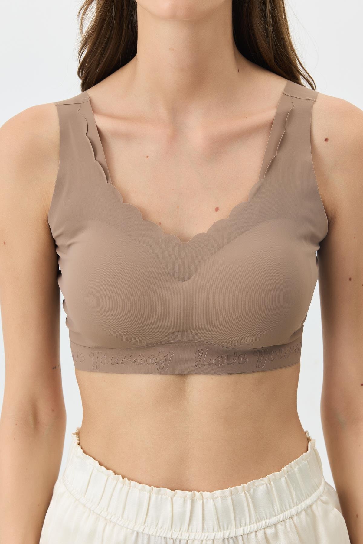 Balensiz Dikişsiz Lazer Kesim Sütyen Çıkarılabilir Pedli 1013 Cappucino