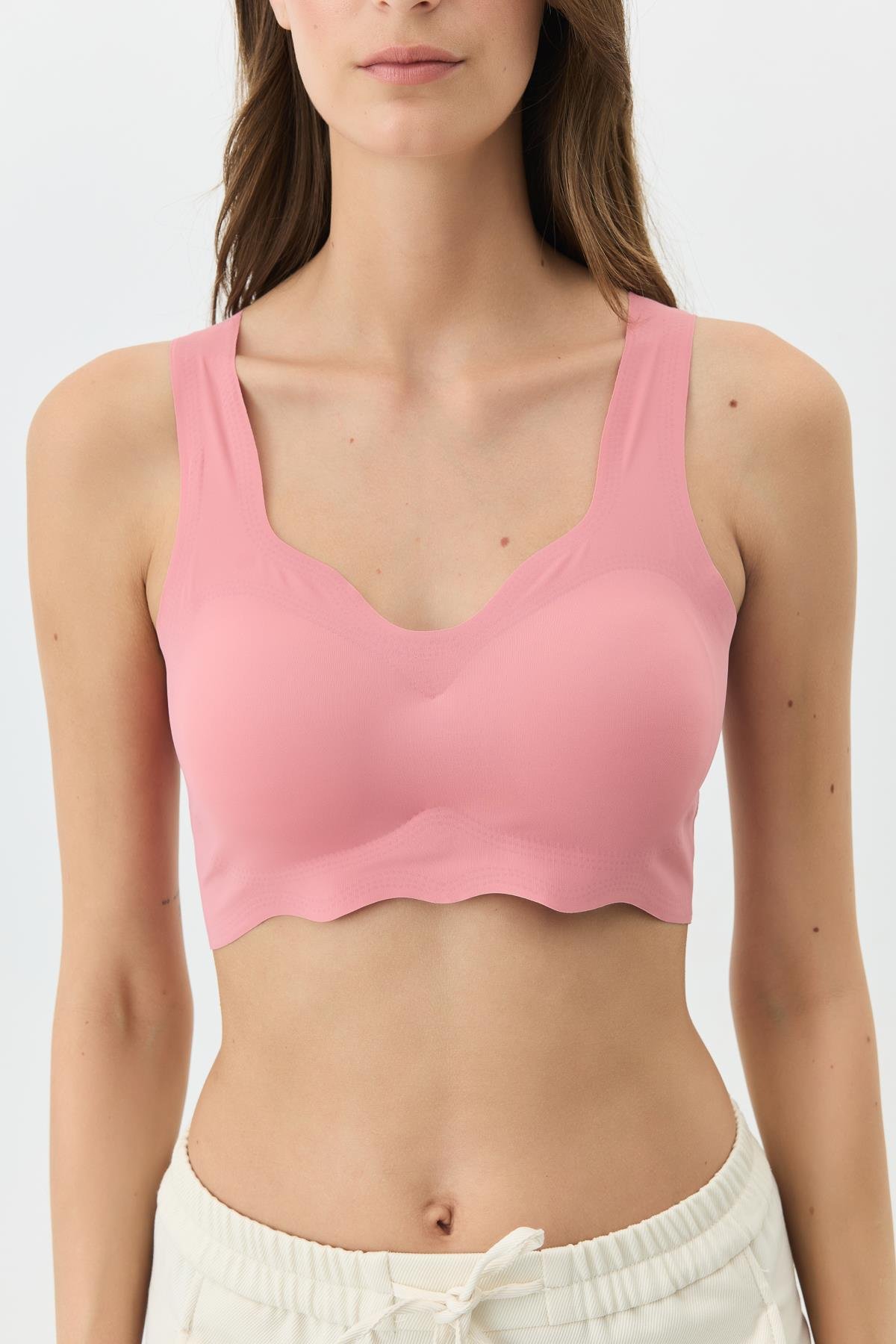 Balensiz Dikişsiz Lazer Kesim Sütyen Çıkarılabilir Pedli 1015 Mercan