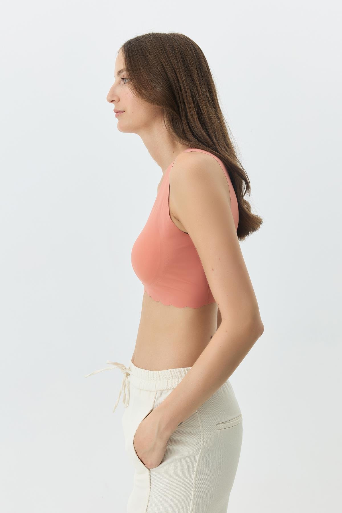 Balensiz Dikişsiz Lazer Kesim Sütyen Çıkarılabilir Pedli 1017 Kiremit