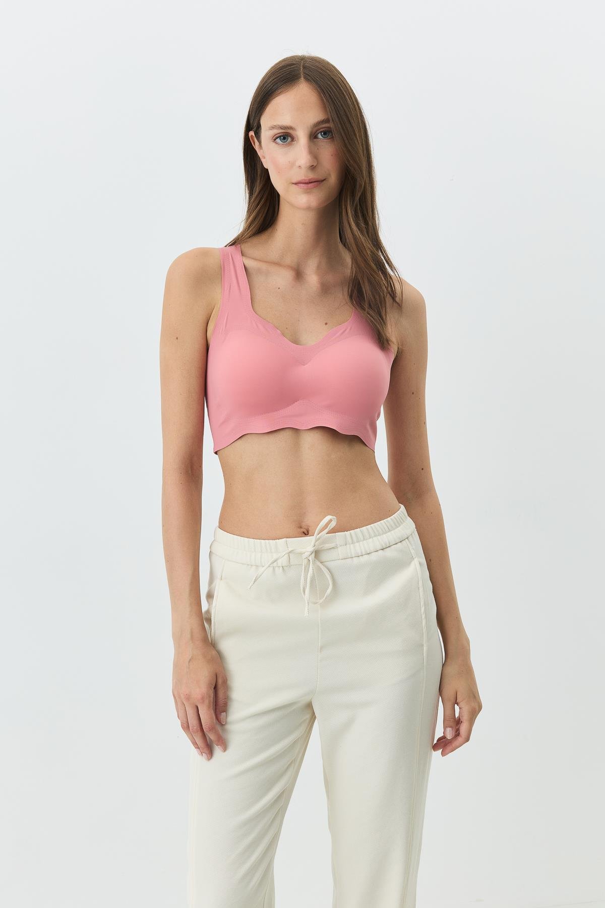 Balensiz Dikişsiz Lazer Kesim Sütyen Çıkarılabilir Pedli 1015 Mercan