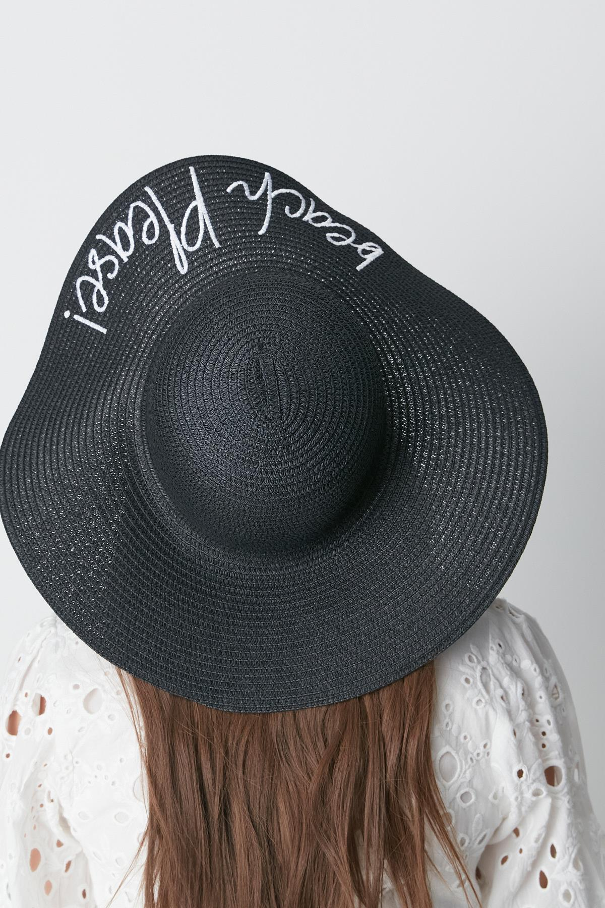Beach Please Hasır Plaj Şapkası Y8203 Siyah