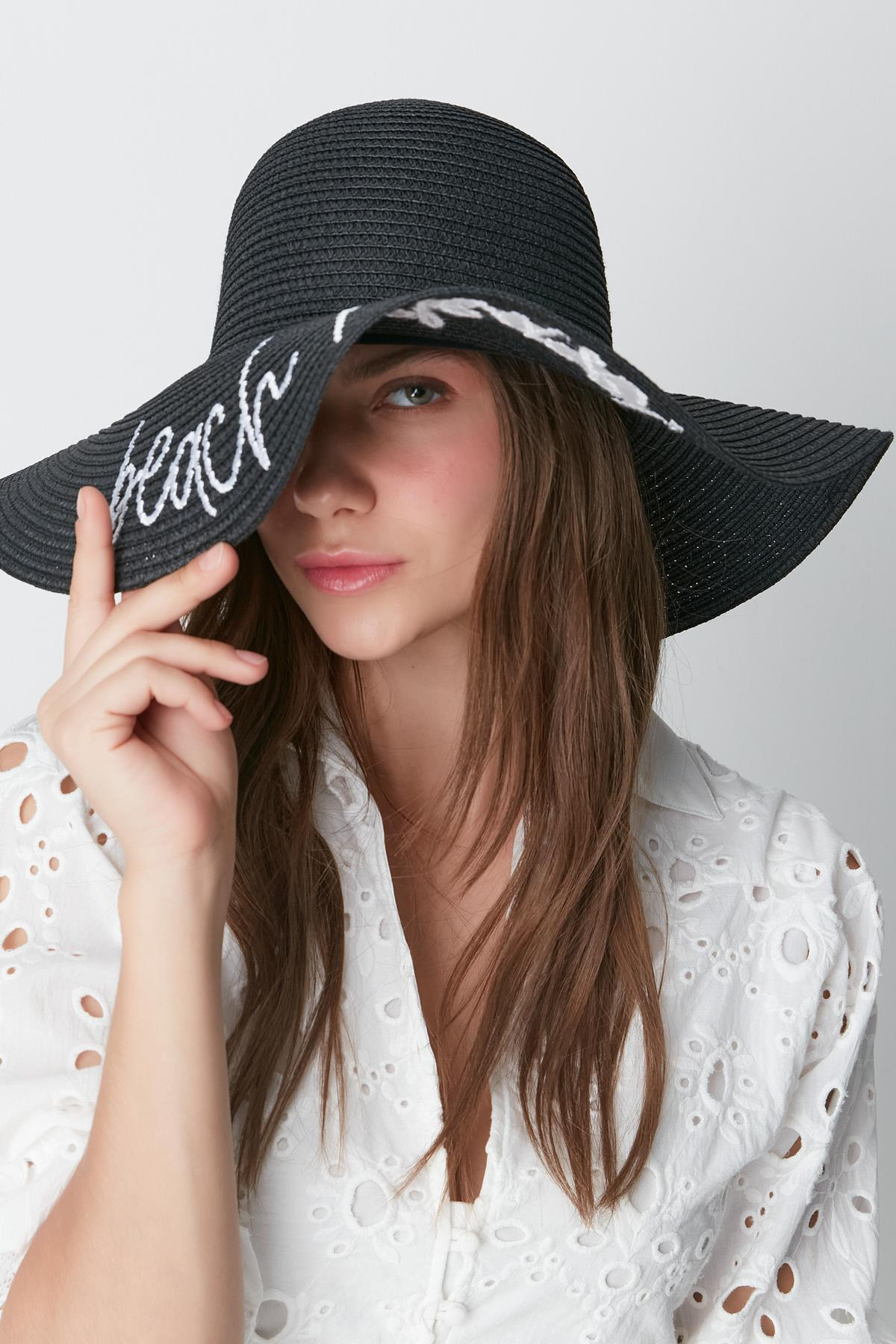 Beach Please Hasır Plaj Şapkası Y8203 Siyah