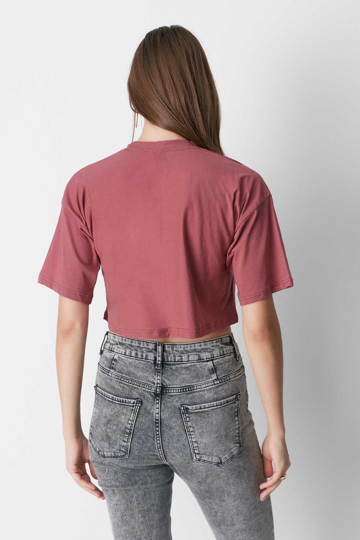 Bisiklet Yaka 2'li Crop T-Shirt 959 Çağla/Gül Kurusu