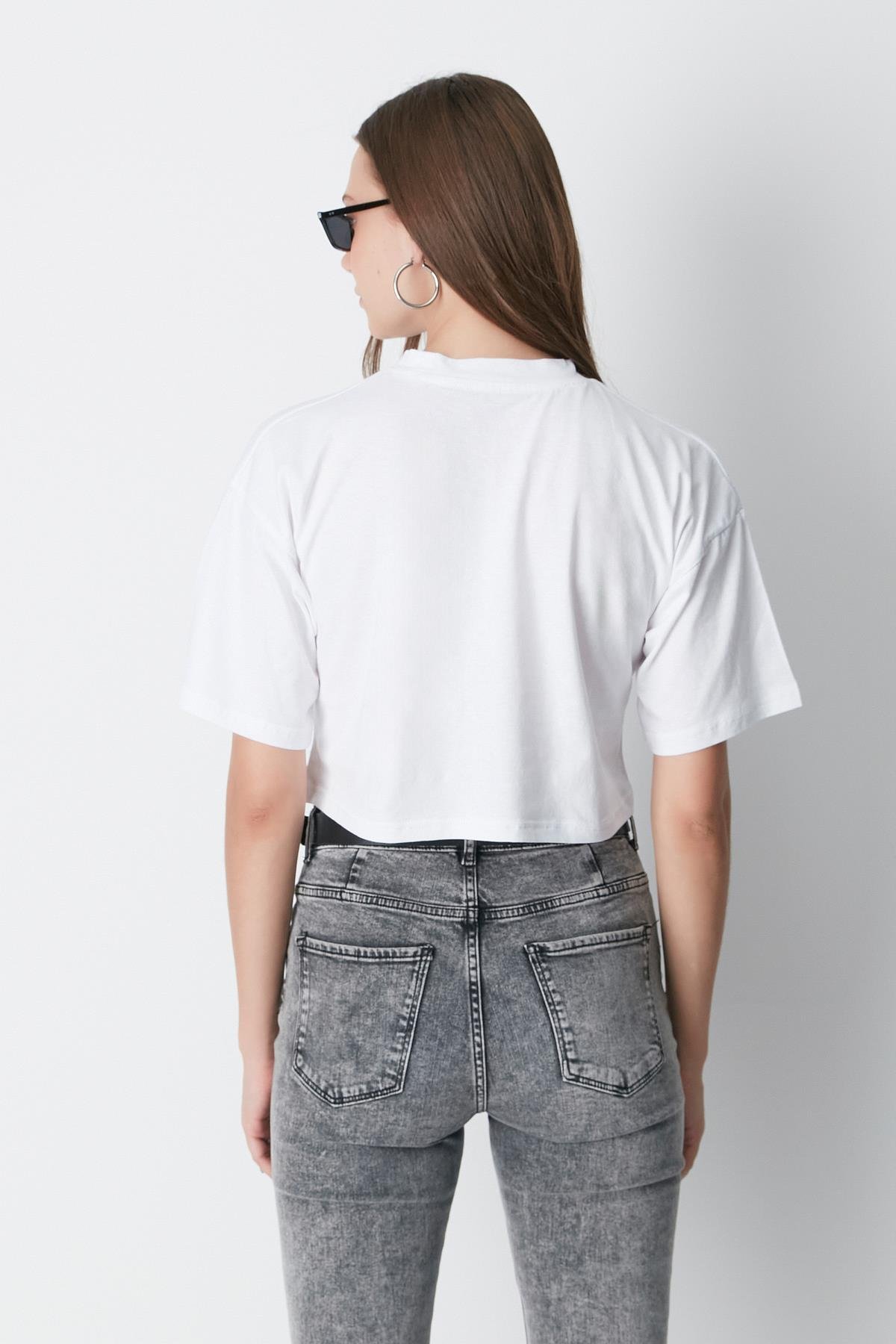 Bisiklet Yaka 2'li Crop T-Shirt 959 Siyah/Beyaz