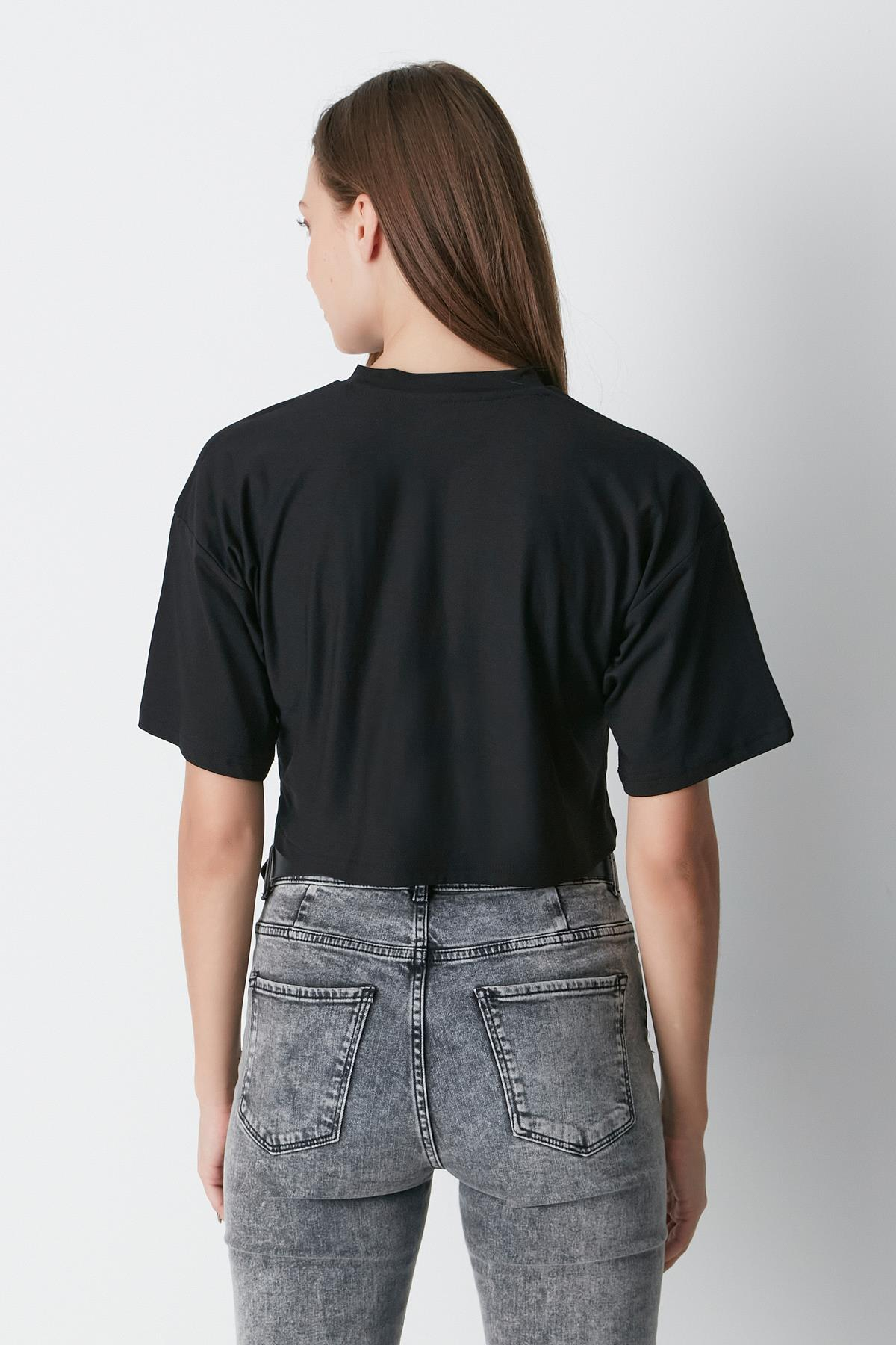 Bisiklet Yaka 2'li Crop T-Shirt 959 Siyah