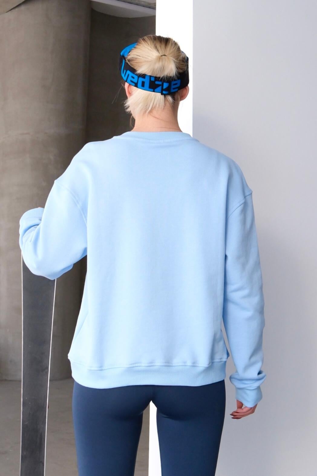 Bisiklet Yaka Basic Kalıp Kadın Sweatshirt Eşofman Üstü Aura Mavi