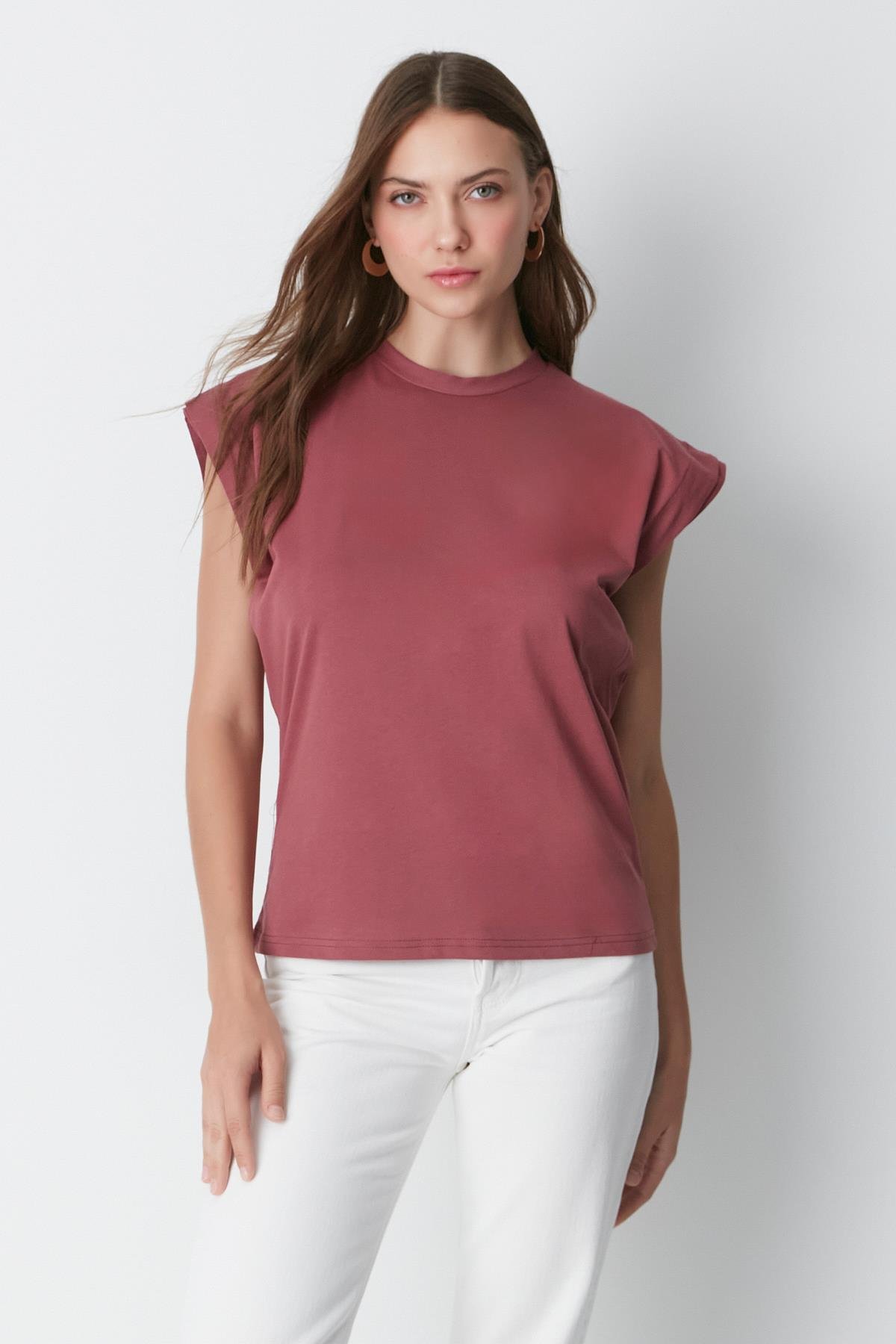 Bisiklet Yaka Kısa Kol 2'li Basic T-Shirt 958 Gül Kurusu/Bordo