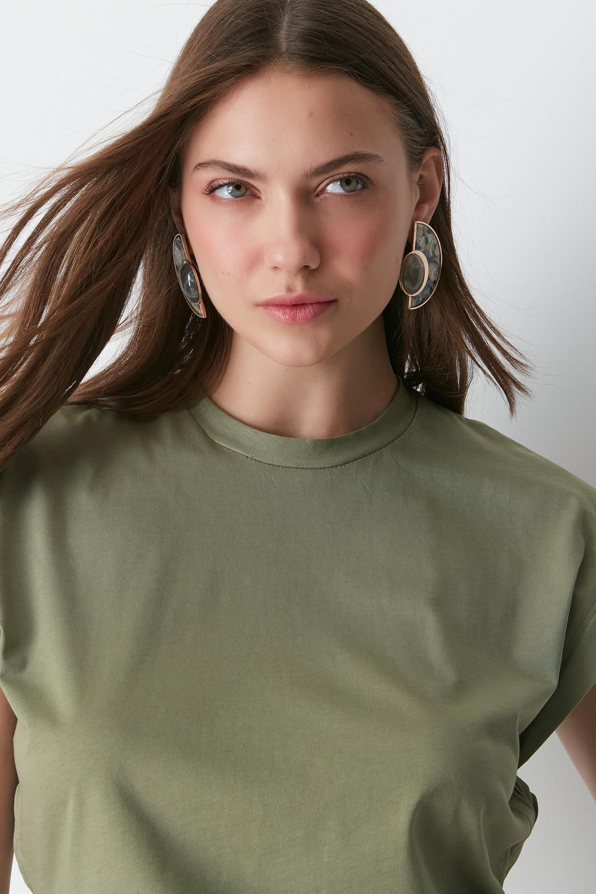 Bisiklet Yaka Kısa Kol 2'li Basic T-Shirt 958 Haki/Gri