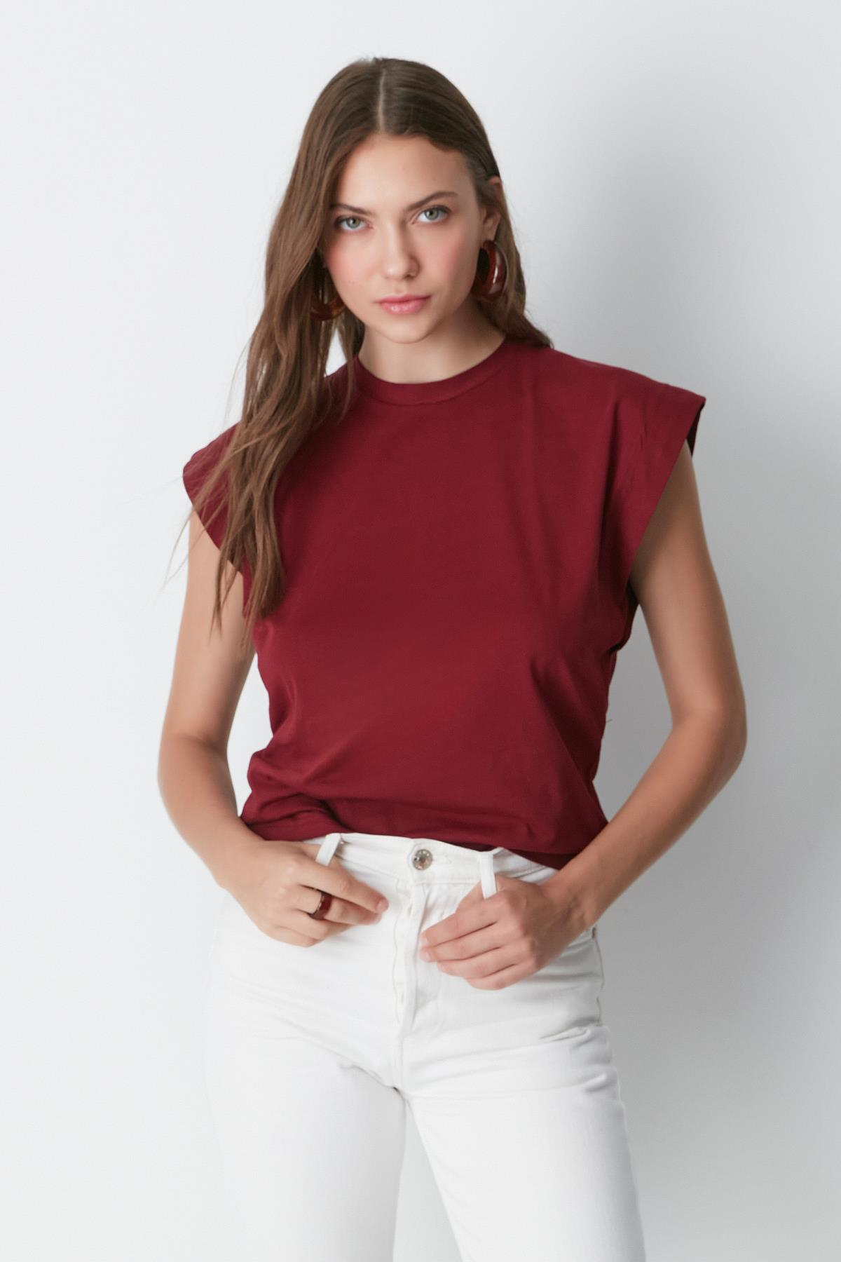 Bisiklet Yaka Kısa Kol 2'li Basic T-Shirt 958 Gül Kurusu/Bordo