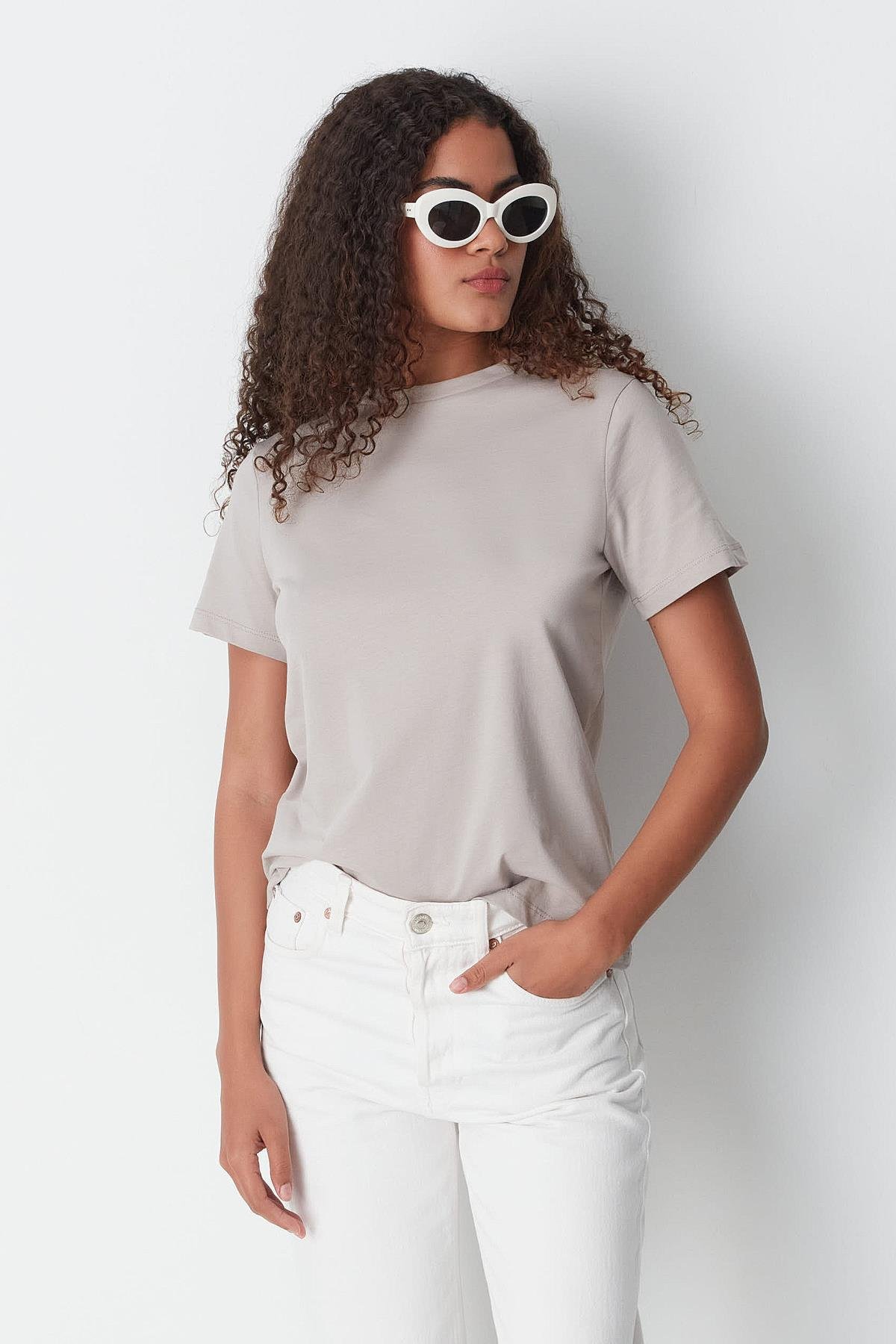 Bisiklet Yaka Kısa Kol 2'li Basic T-Shirt 960 Gri/Bej