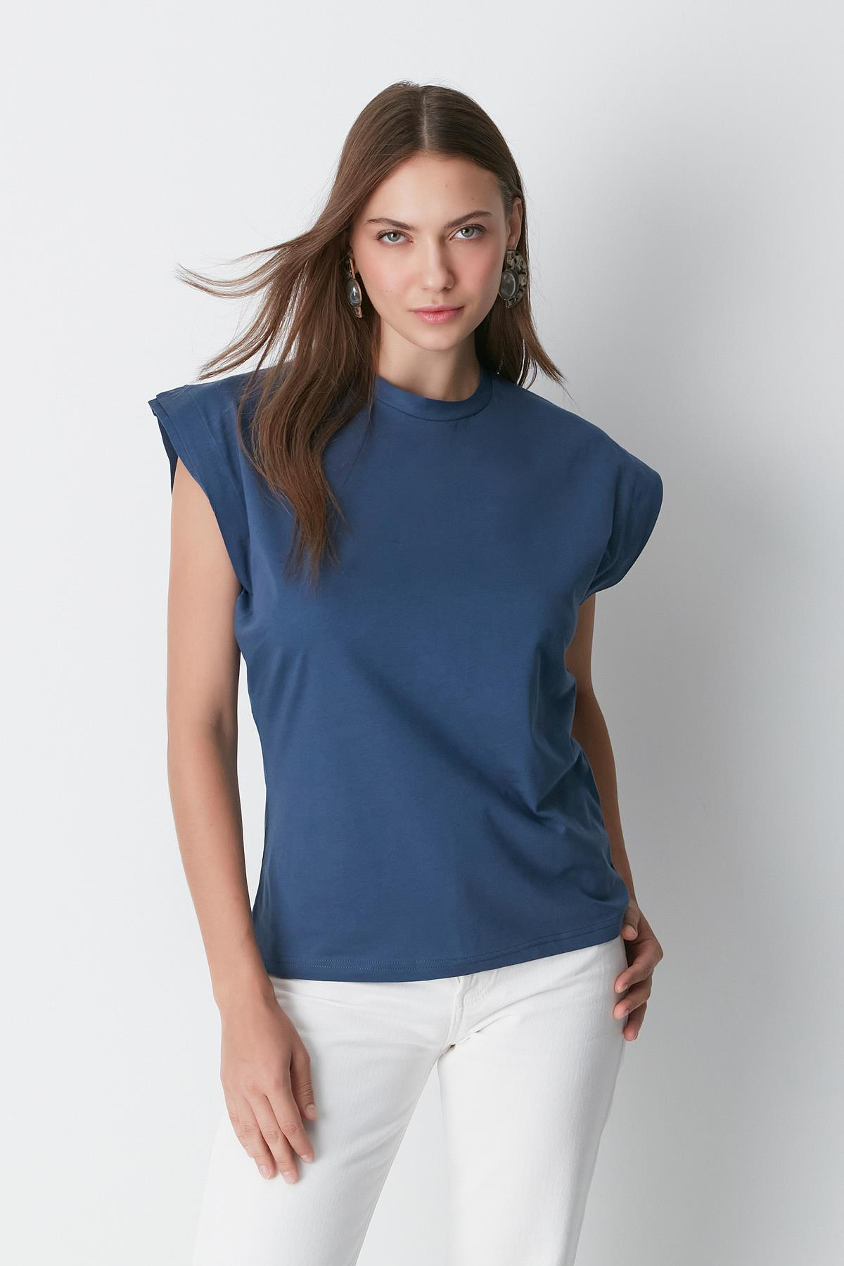 Bisiklet Yaka Kısa Kol 2'li Basic T-Shirt 958 Çağla/İndigo