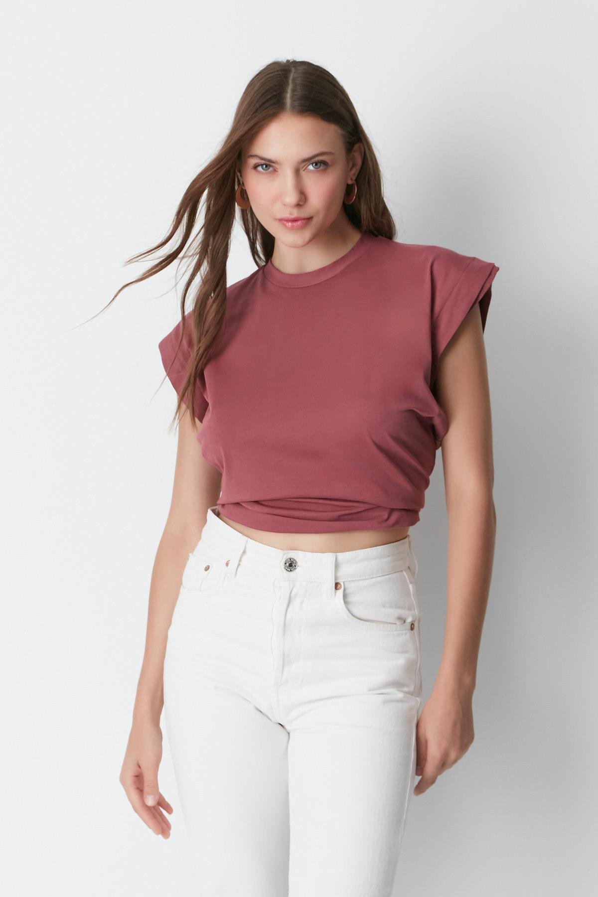 Bisiklet Yaka Kısa Kol 2'li Basic T-Shirt 958 Gül Kurusu/Bordo