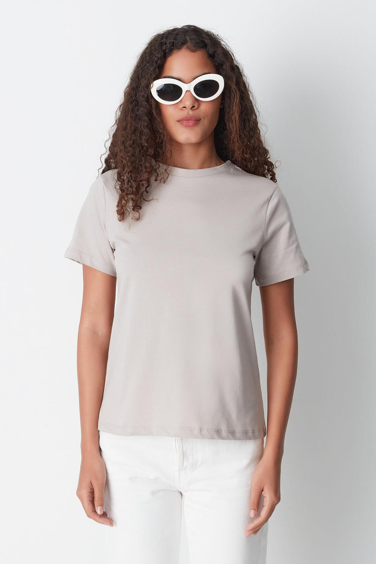 Bisiklet Yaka Kısa Kol 2'li Basic T-Shirt 960 Gri/Bej