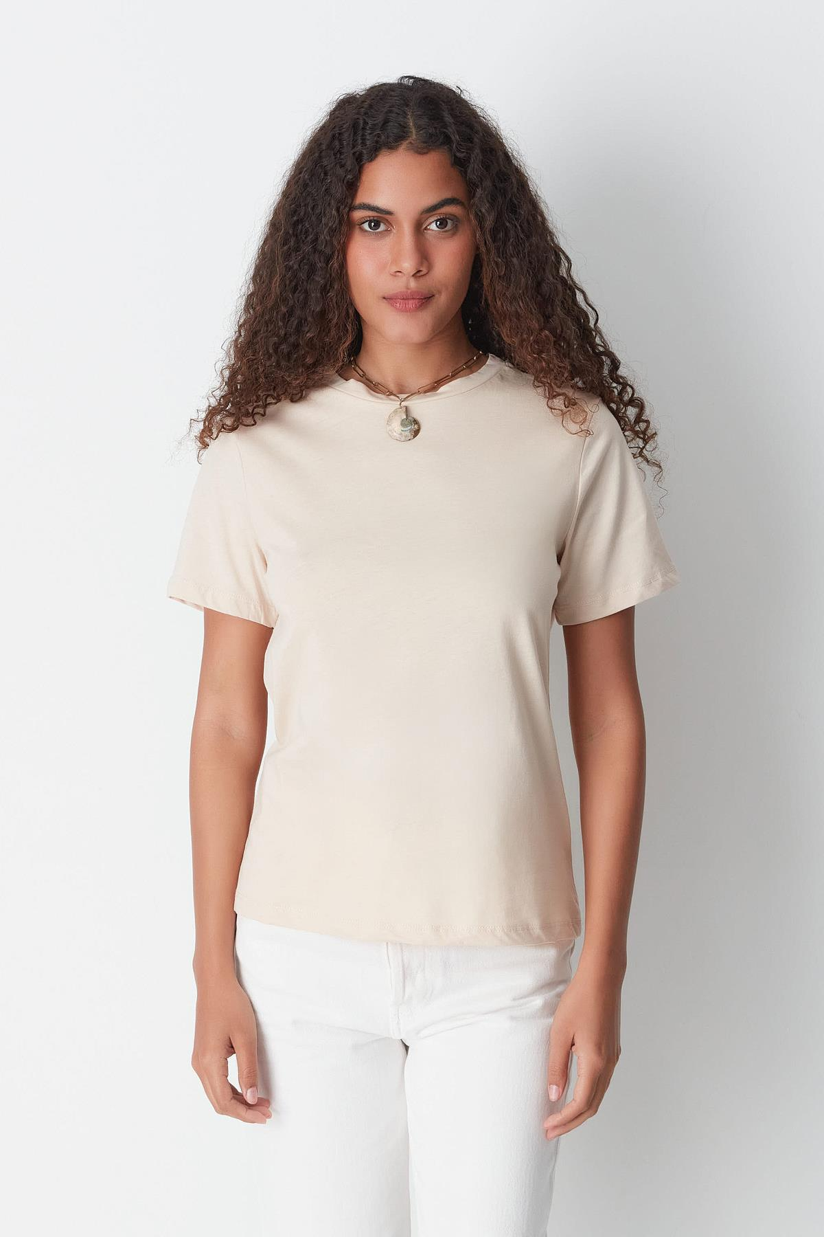 Bisiklet Yaka Kısa Kol 2'li Basic T-Shirt 960 Gri/Bej