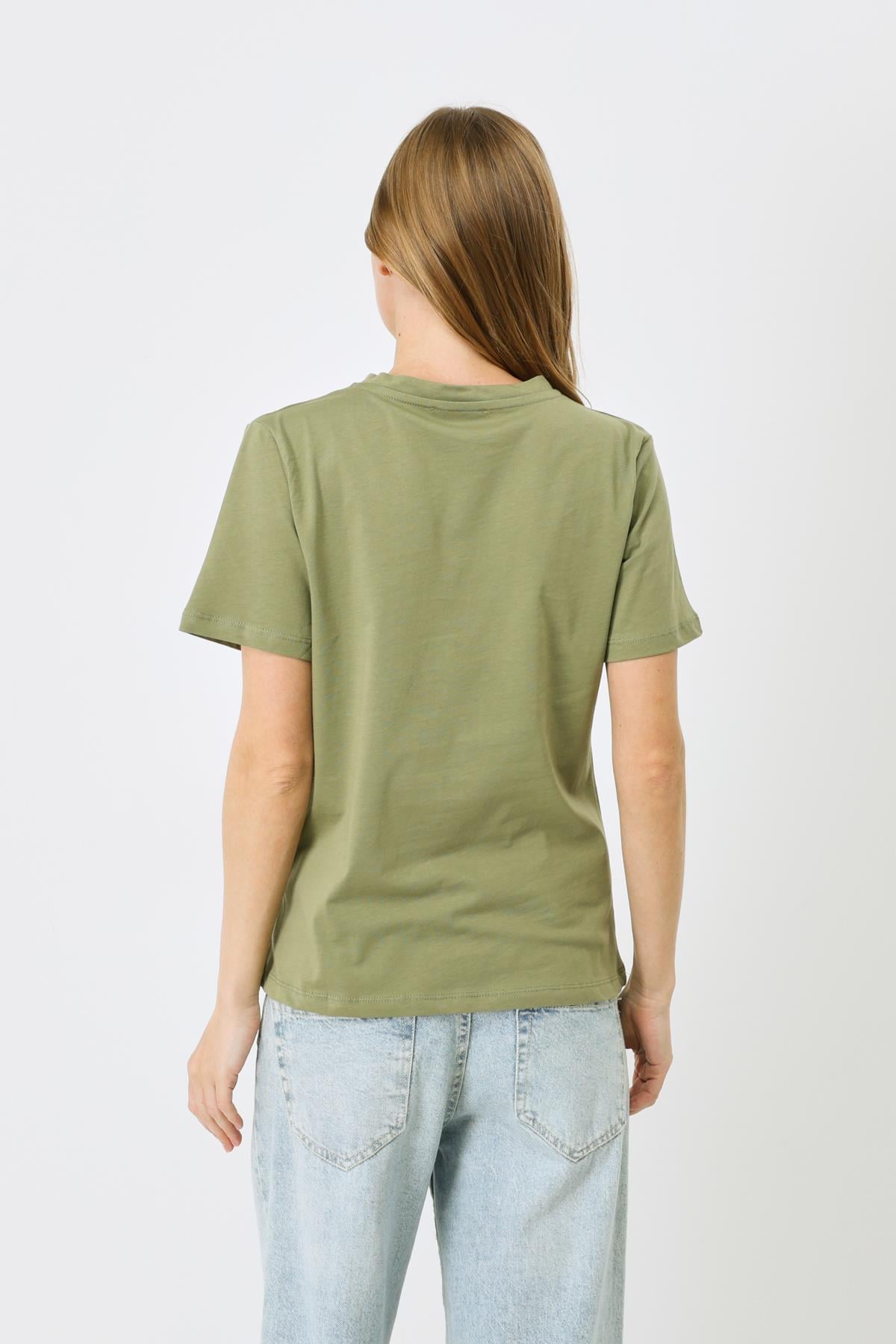 Bisiklet Yaka Kısa Kol 2'li Basic T-Shirt 960 Kahverengi/Haki