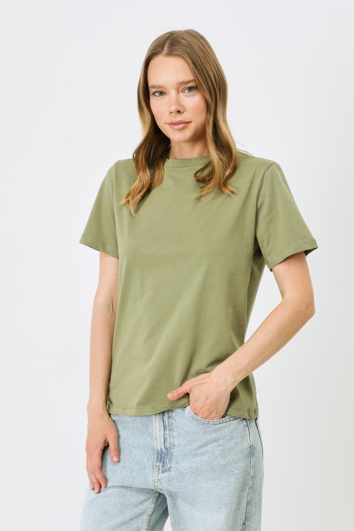 Bisiklet Yaka Kısa Kol 2'li Basic T-Shirt 960 Kahverengi/Haki