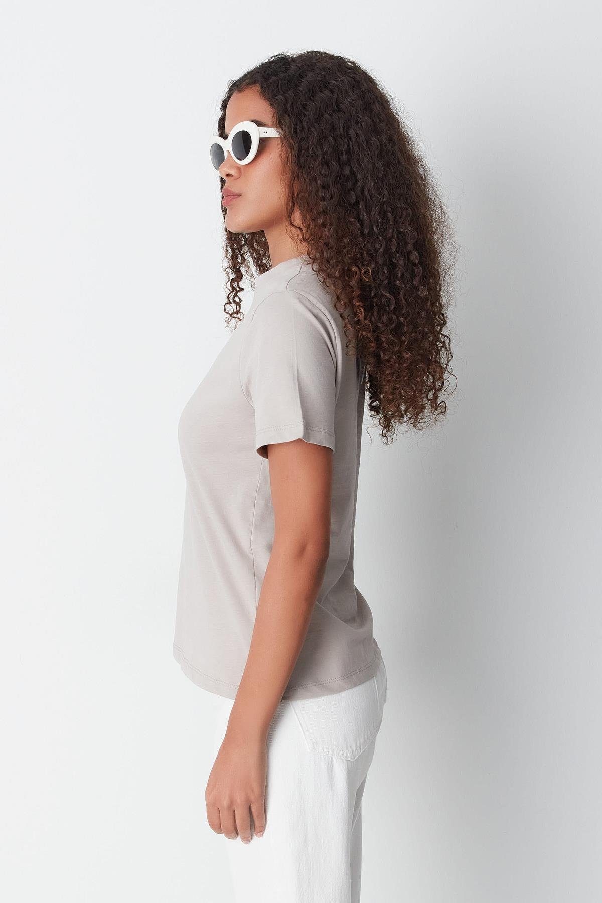 Bisiklet Yaka Kısa Kol 2'li Basic T-Shirt 960 Gri/Bej