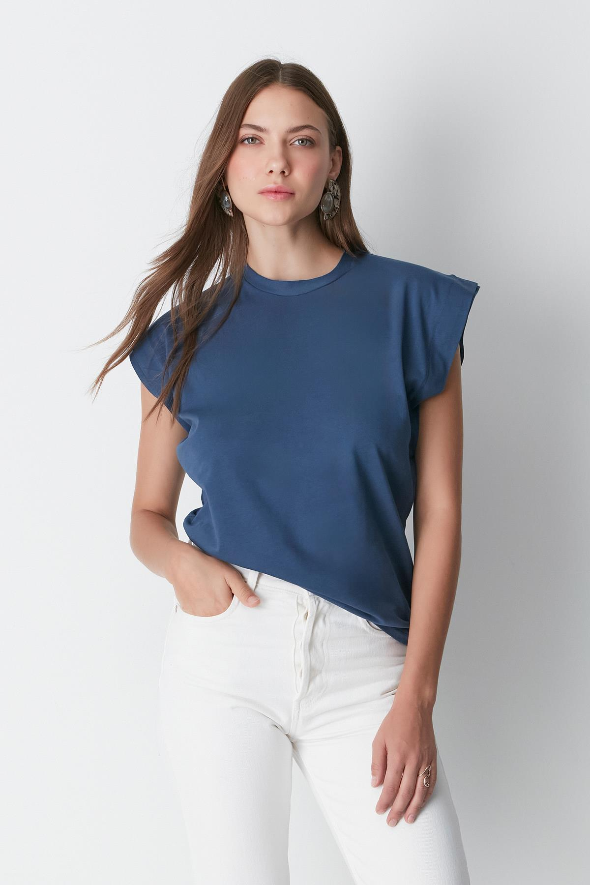 Bisiklet Yaka Kısa Kol 2'li Basic T-Shirt 958 Çağla/İndigo