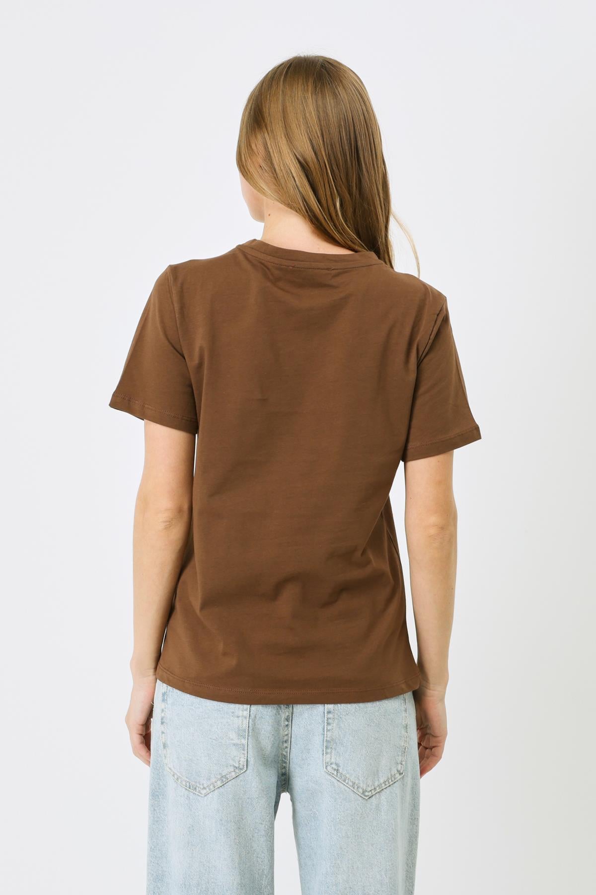 Bisiklet Yaka Kısa Kol 2'li Basic T-Shirt 960 Kahverengi/Haki