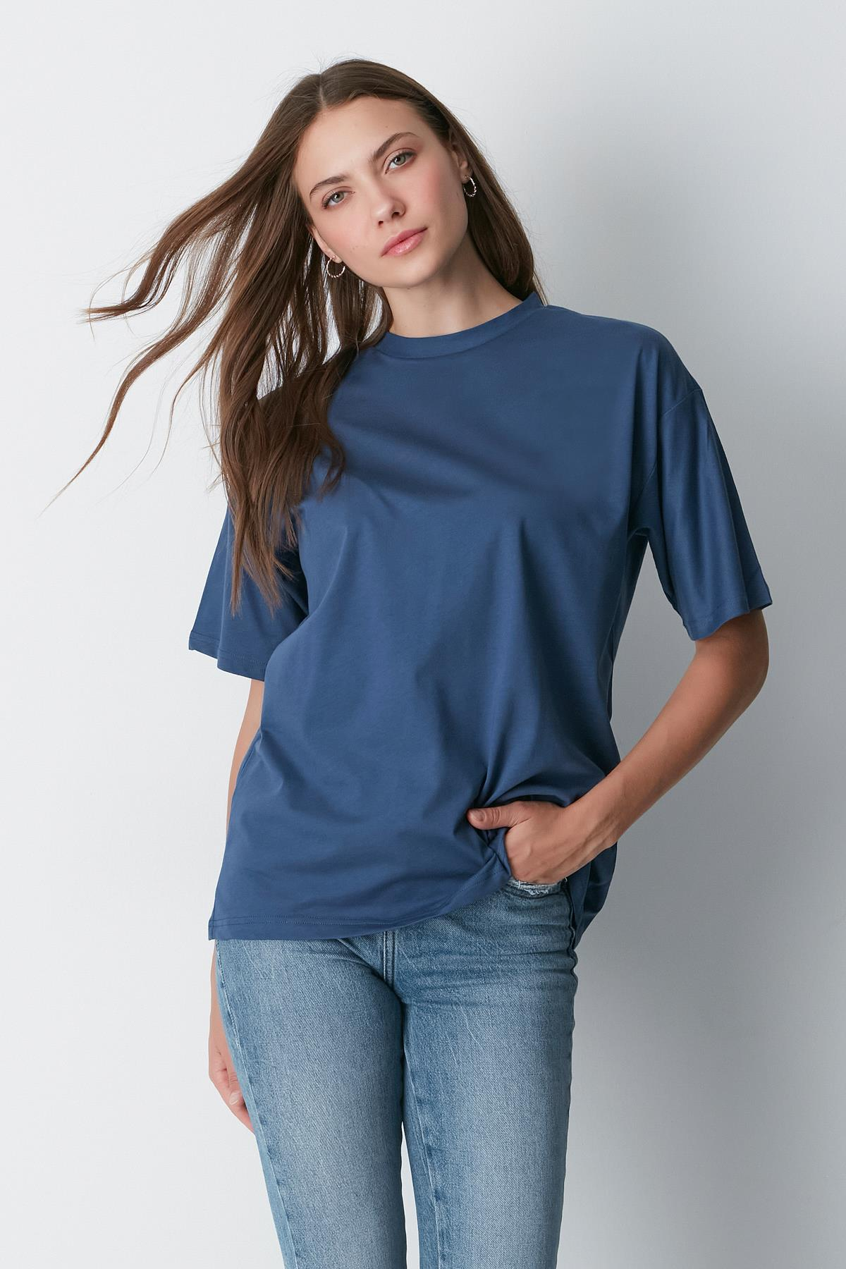 Bisiklet Yaka Kısa Kol 2'li Casual Basic T-Shirt 961 İndigo/Gri