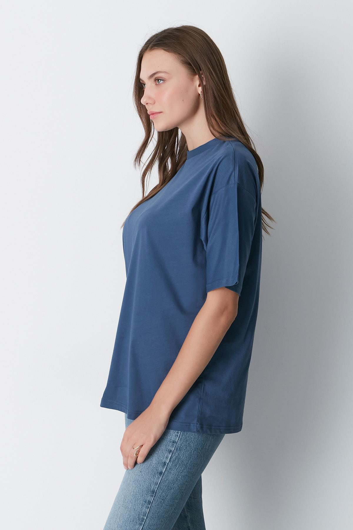 Bisiklet Yaka Kısa Kol 2'li Casual Basic T-Shirt 961 İndigo/Gri