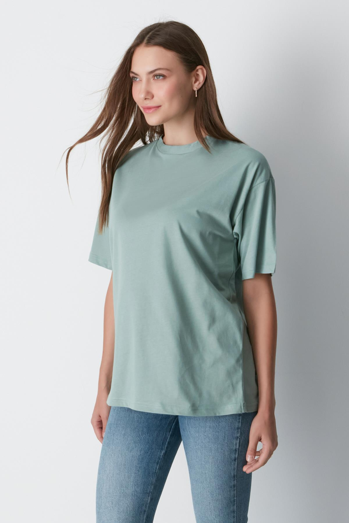 Bisiklet Yaka Kısa Kol 2'li Casual Basic T-Shirt 961 Haki/Çağla