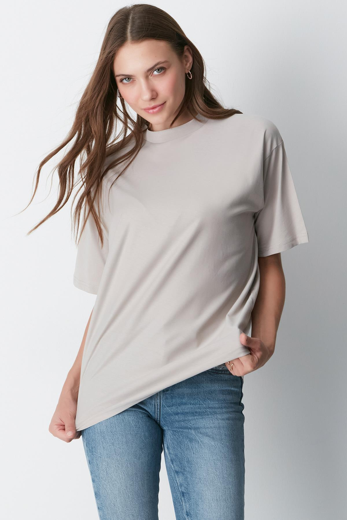 Bisiklet Yaka Kısa Kol 2'li Casual Basic T-Shirt 961 İndigo/Gri