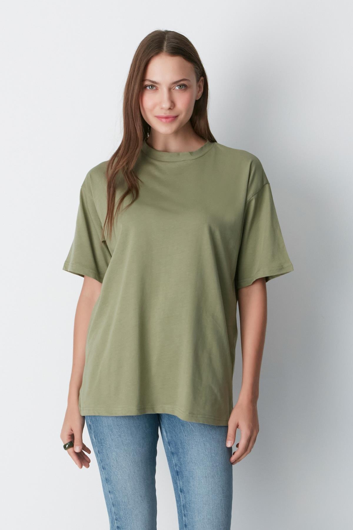 Bisiklet Yaka Kısa Kol 2'li Casual Basic T-Shirt 961 Haki/Çağla