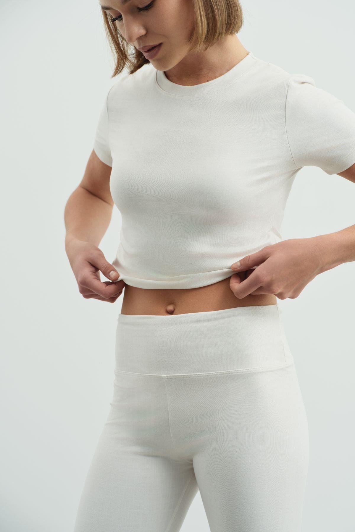 Bisiklet Yaka Soft Kısa Kol T-Shirt Bej