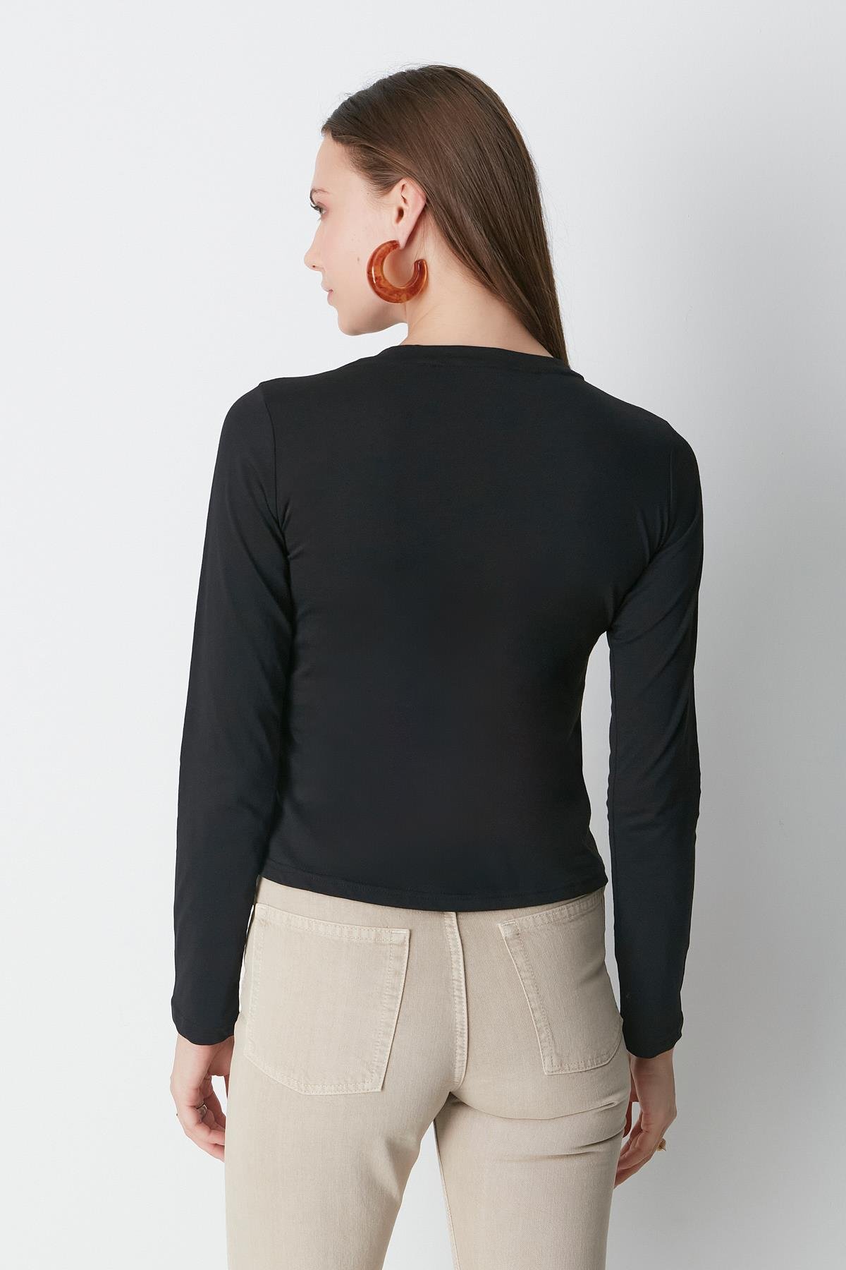 Bisiklet Yaka Uzun Kol 2'li Basic T-Shirt 955 Siyah/Beyaz