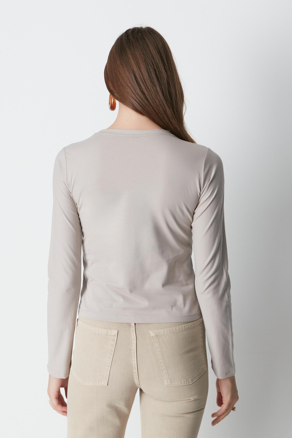 Bisiklet Yaka Uzun Kol 2'li Basic T-Shirt 955 Gri/Bej