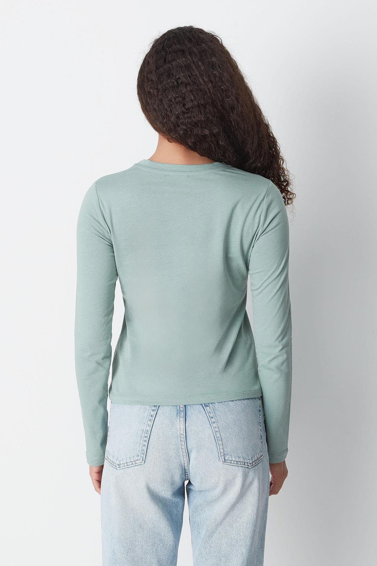 Bisiklet Yaka Uzun Kol 2'li Basic T-Shirt 955 Çağla/Gül Kurusu