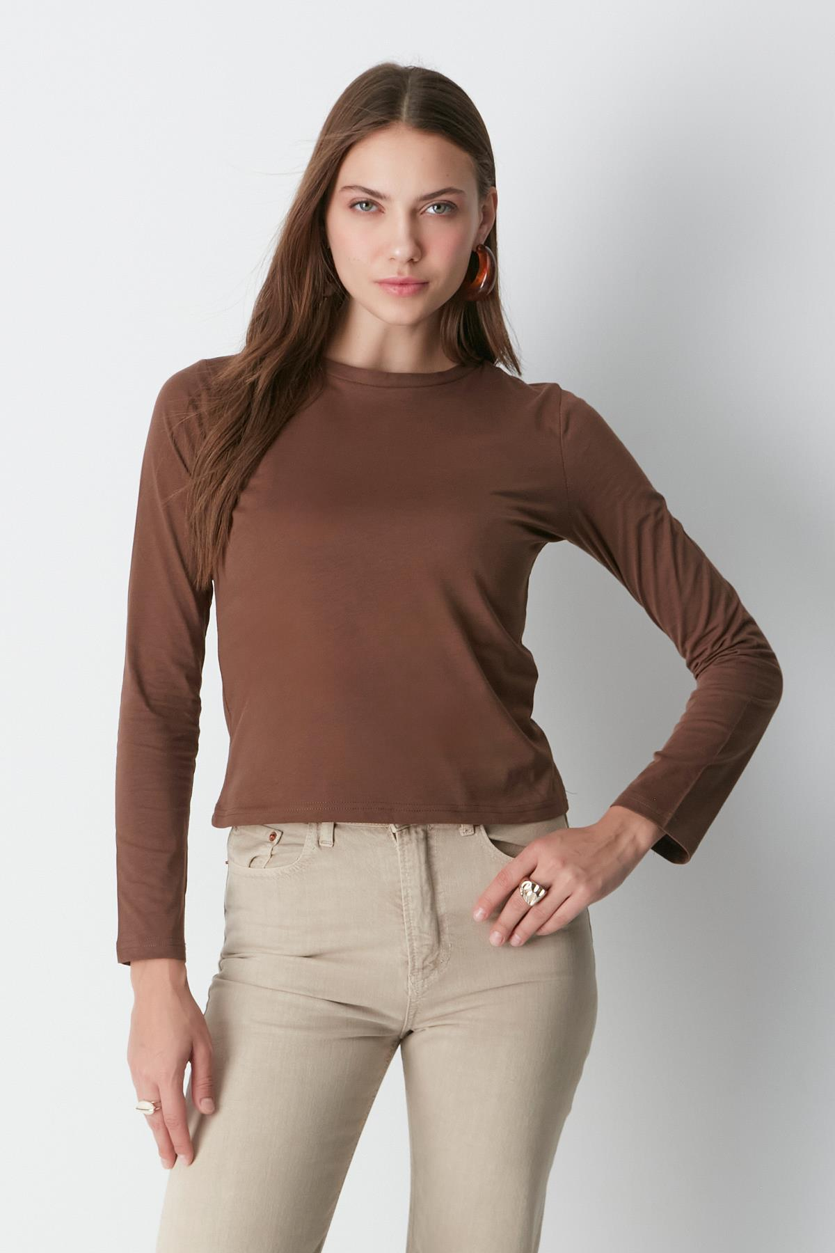 Bisiklet Yaka Uzun Kol 2'li Basic T-Shirt 955 Gri/Kahve