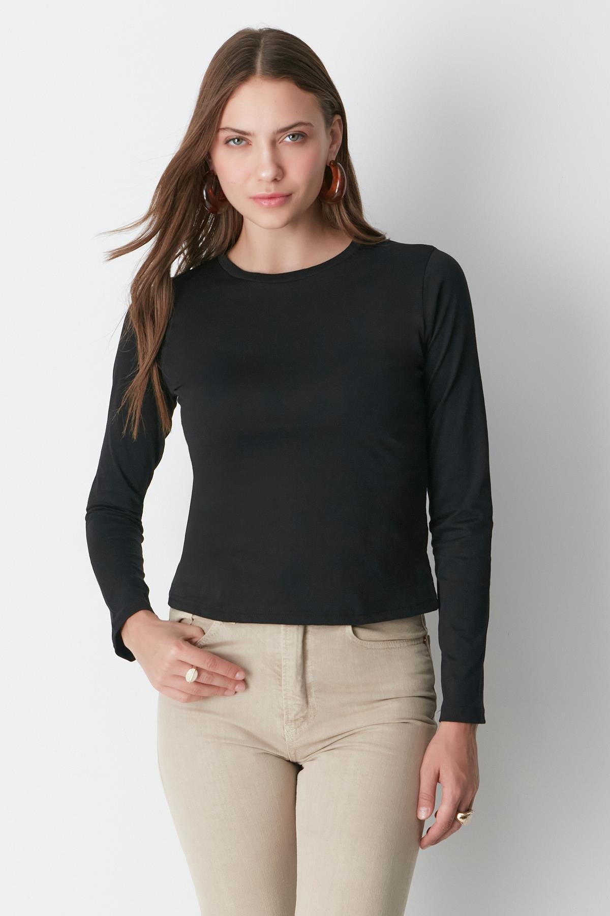 Bisiklet Yaka Uzun Kol 2'li Basic T-Shirt 955 Siyah/Beyaz