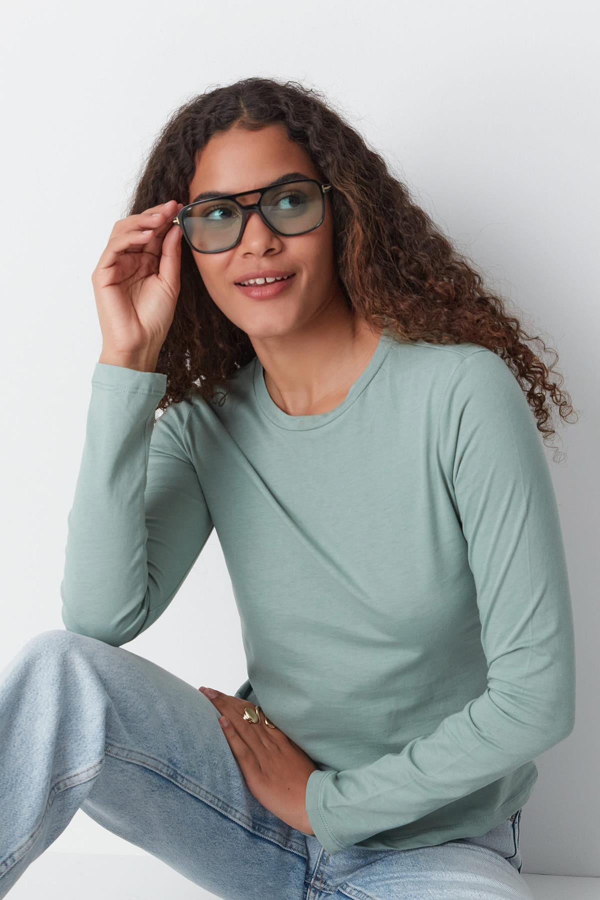 Bisiklet Yaka Uzun Kol 2'li Basic T-Shirt 955 Çağla/Gül Kurusu