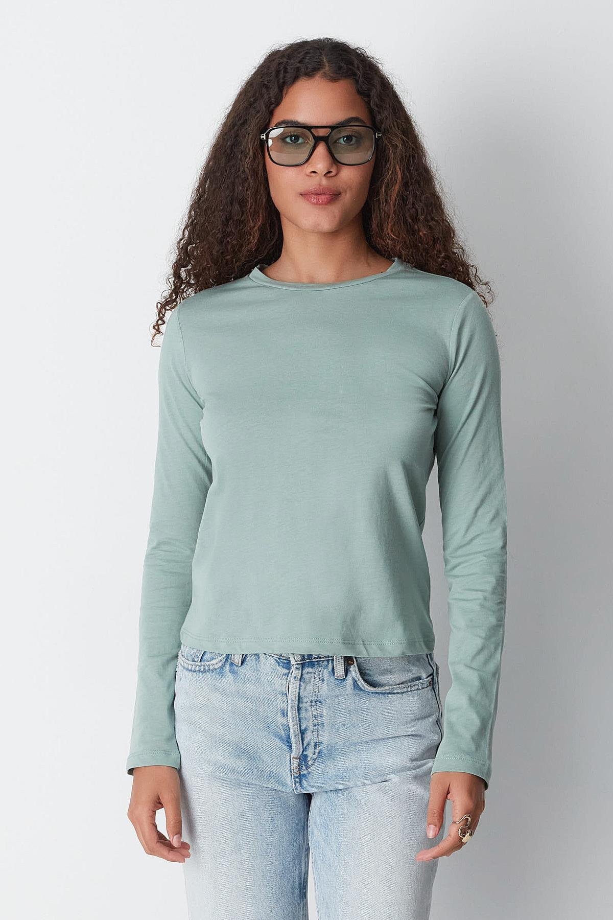 Bisiklet Yaka Uzun Kol 2'li Basic T-Shirt 955 Çağla/Gül Kurusu