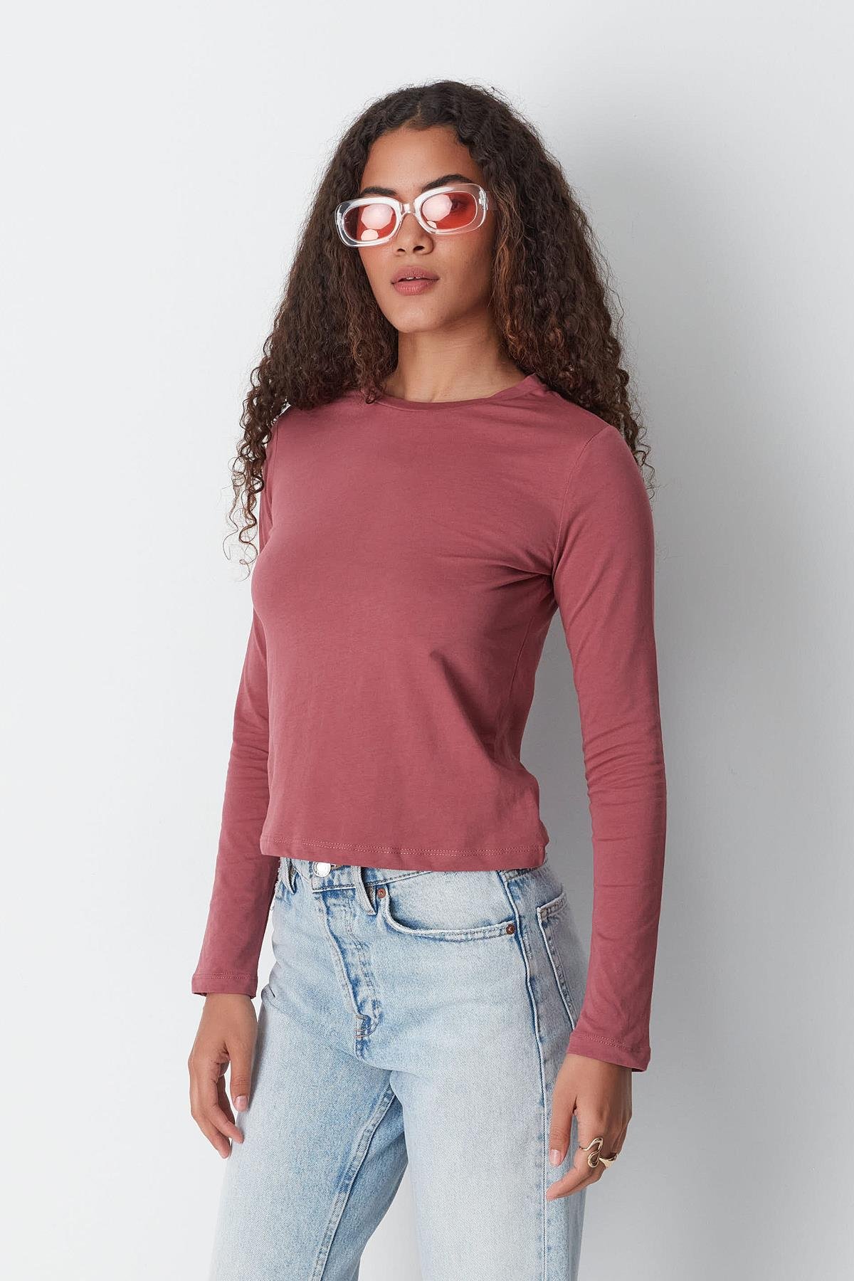 Bisiklet Yaka Uzun Kol 2'li Basic T-Shirt 955 Çağla/Gül Kurusu