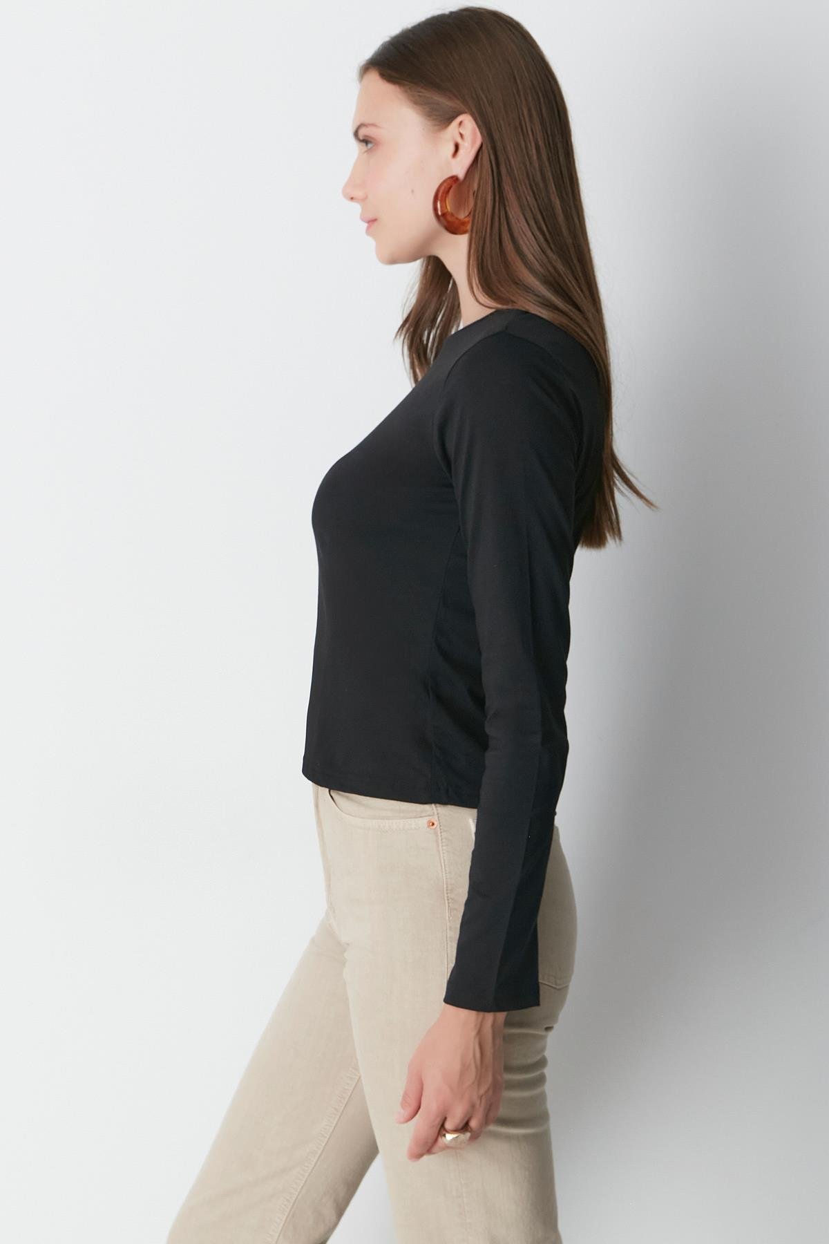 Bisiklet Yaka Uzun Kol 2'li Basic T-Shirt 955 Siyah