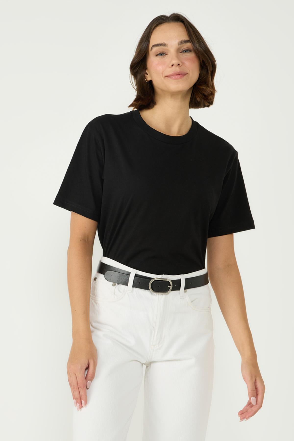 Bisiklet Yaka Yarım Kol Yırtmaçlı 2'li Uzun T-Shirt 963 Siyah/Beyaz