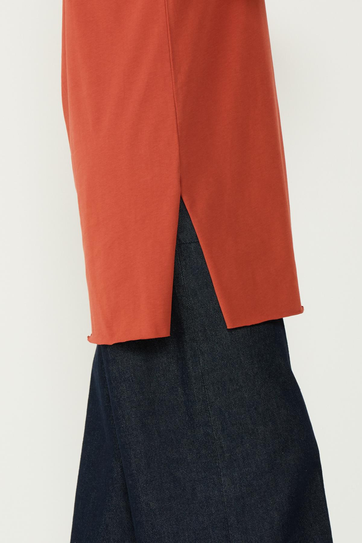 Bisiklet Yaka Yarım Kol Yırtmaçlı 2'li Uzun T-Shirt 963 Bordo/Kiremit