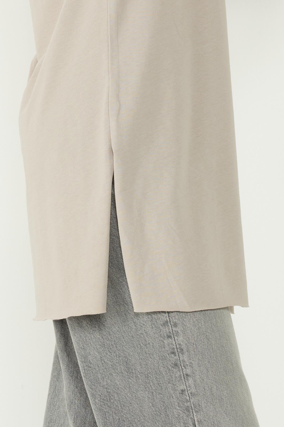 Bisiklet Yaka Yarım Kol Yırtmaçlı 2'li Uzun T-Shirt 963 Gri/Kiremit