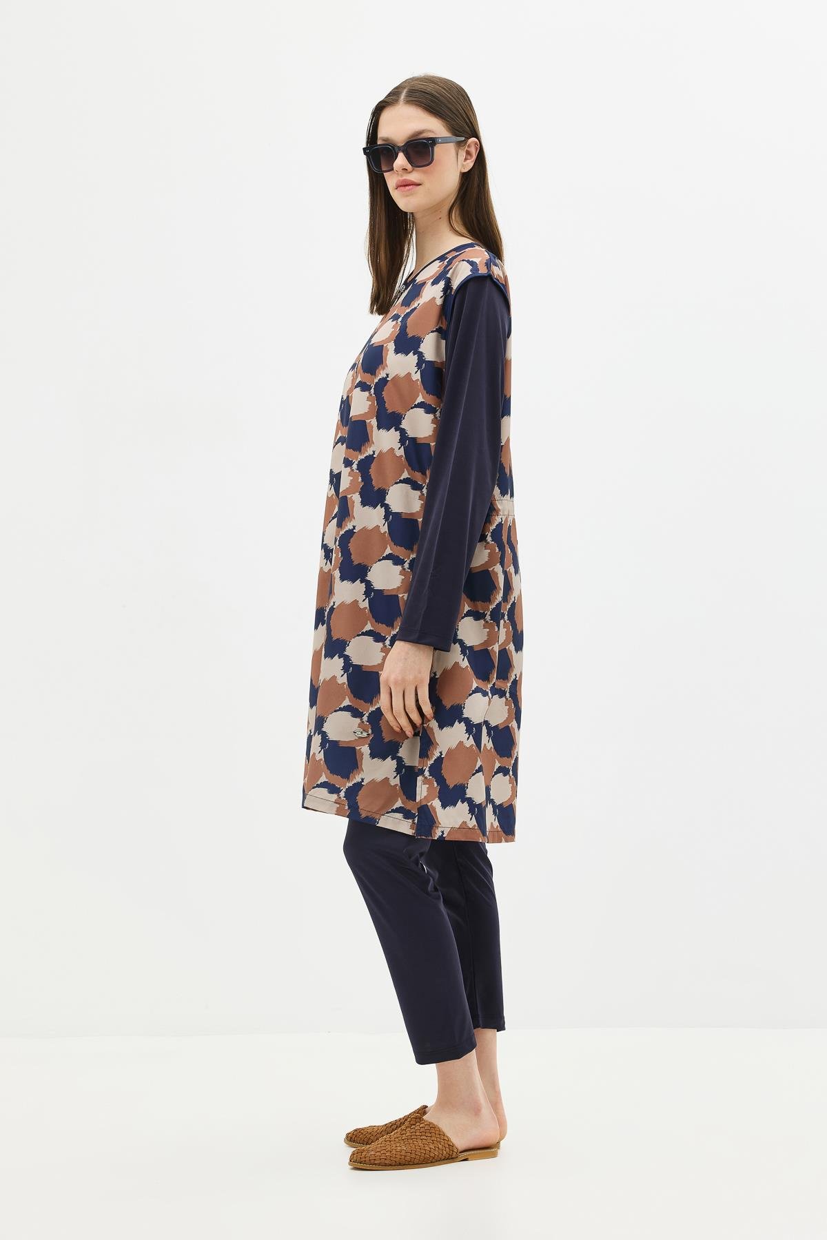 Büyük Beden Paraşüt Kumaş Fermuarlı 4'lü Tesettür Mayo 1403 Koyu Lacivert