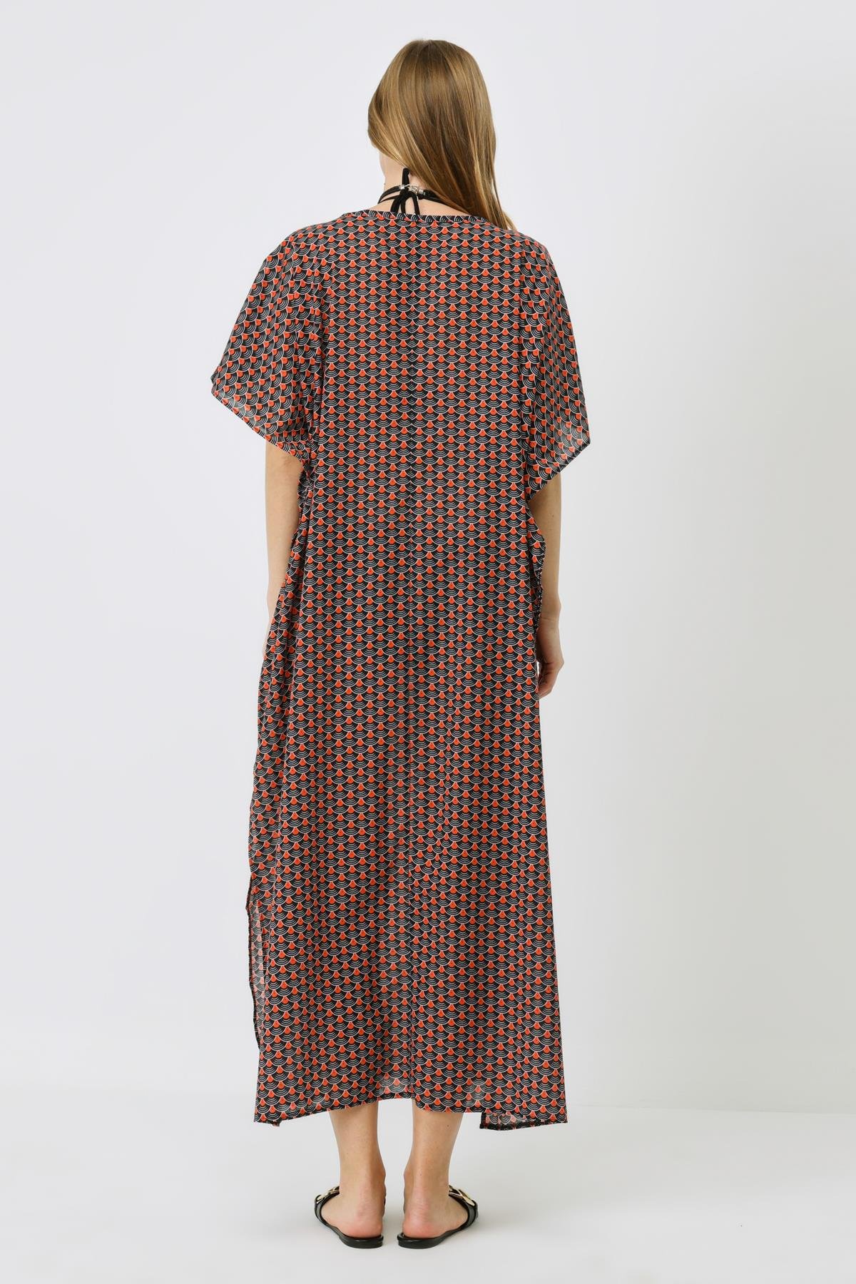 Büyük Beden Pareo Plaj Elbisesi 22330 Siyah/Kremit