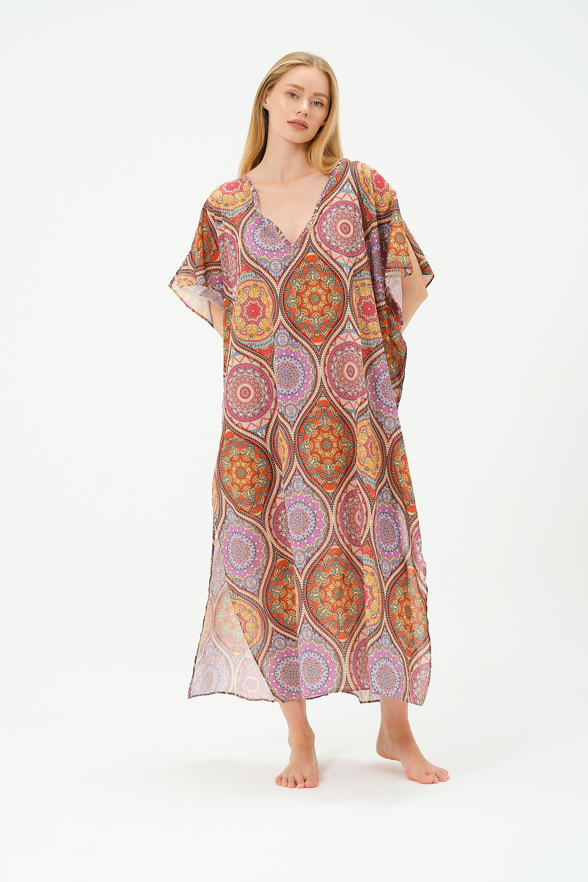 Büyük Beden Pareo Plaj Elbisesi 22330 Turuncu