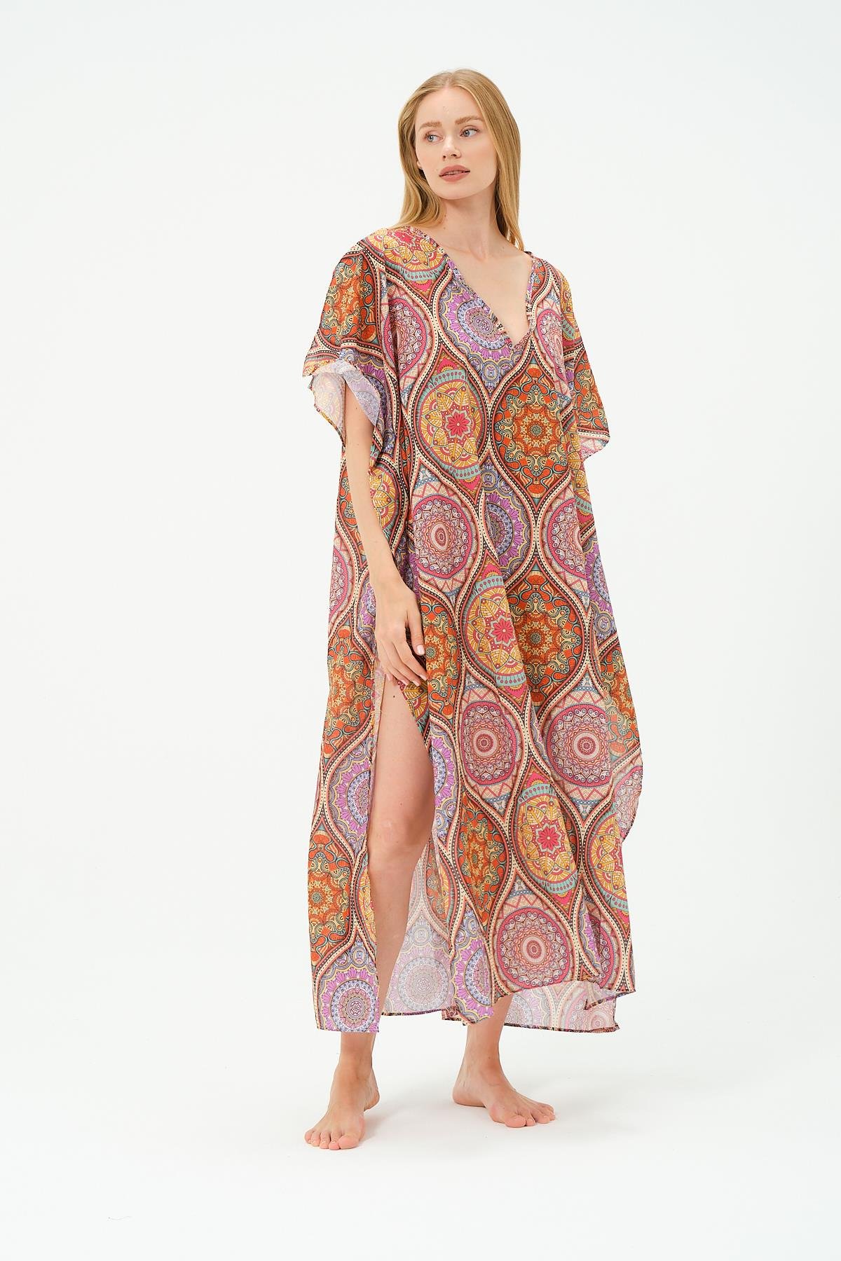 Büyük Beden Pareo Plaj Elbisesi 22330 Turuncu